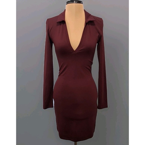 Babaton Dresses & Skirts - Babaton Contour Polo Long Sleeve Dress Women's Size Small  Maroon Preppy Career